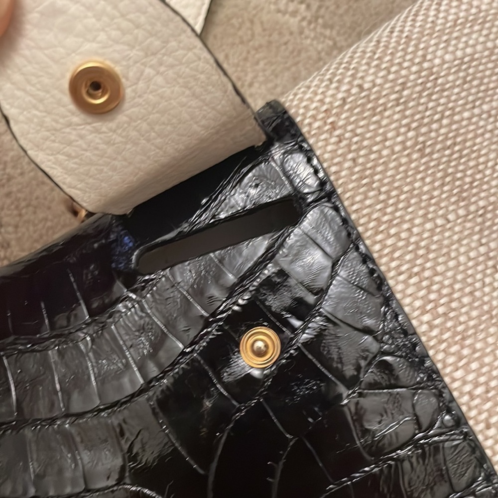 Auth Nancy Gonzalez Cristie Black Croc Leather Linen Convertible Tote w Clutch - Picture 10 of 16